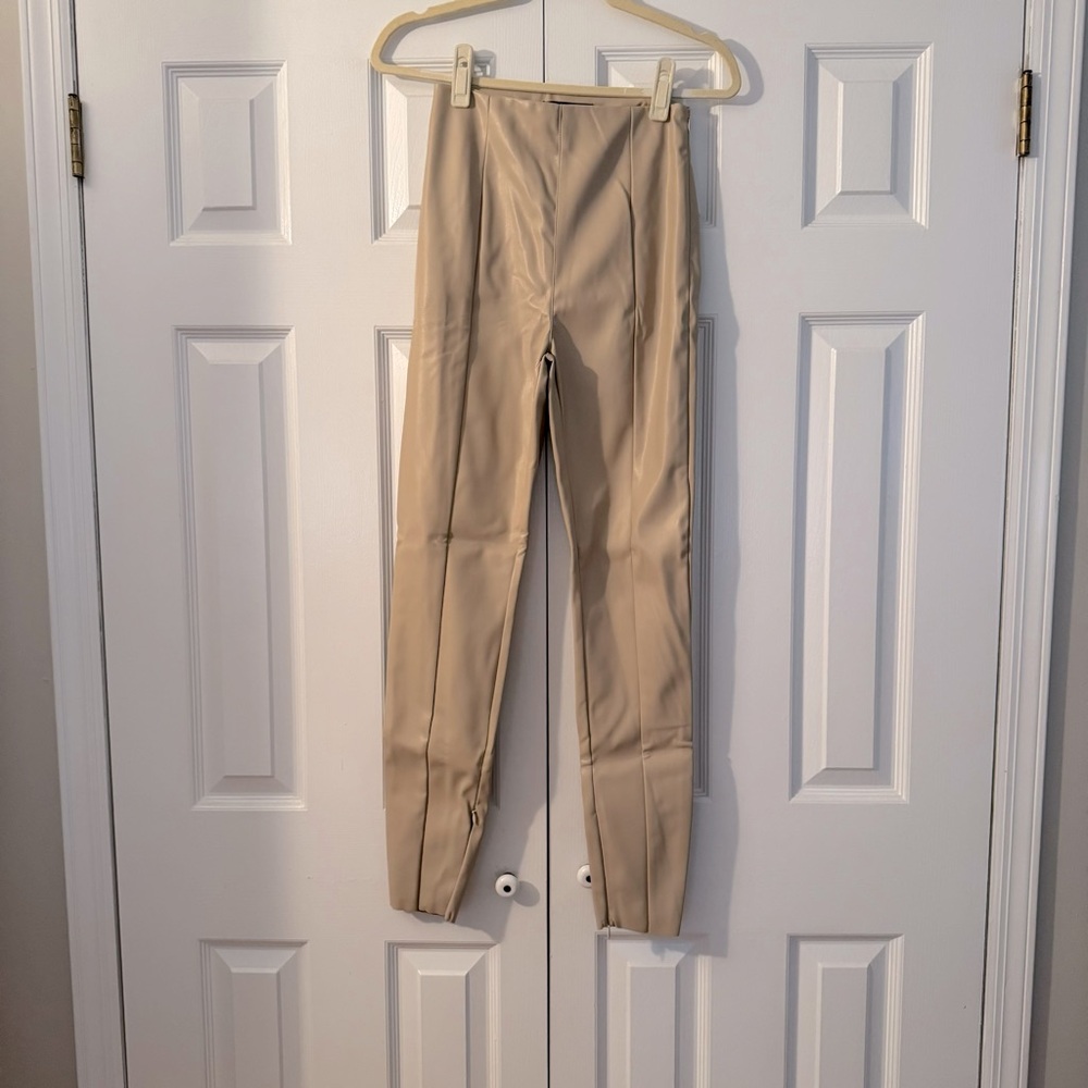 Missguided Tan Leather Skinny Pants